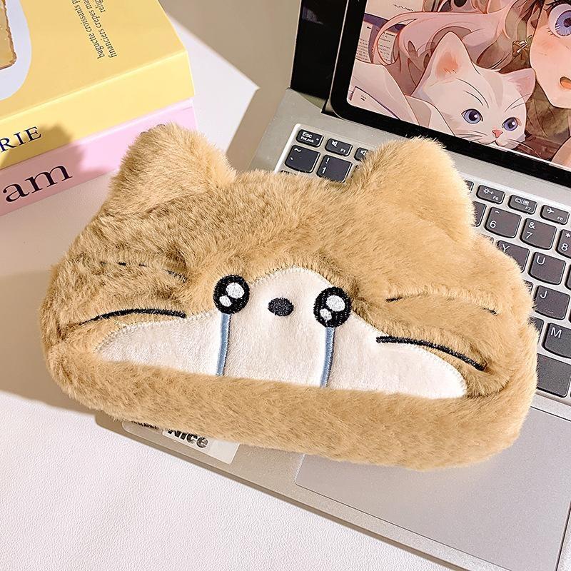 Kawaii Fluffy Cat Pencil Case Large Capacity Lightweight Stationery Holder for Students Office Supplies Travel Use