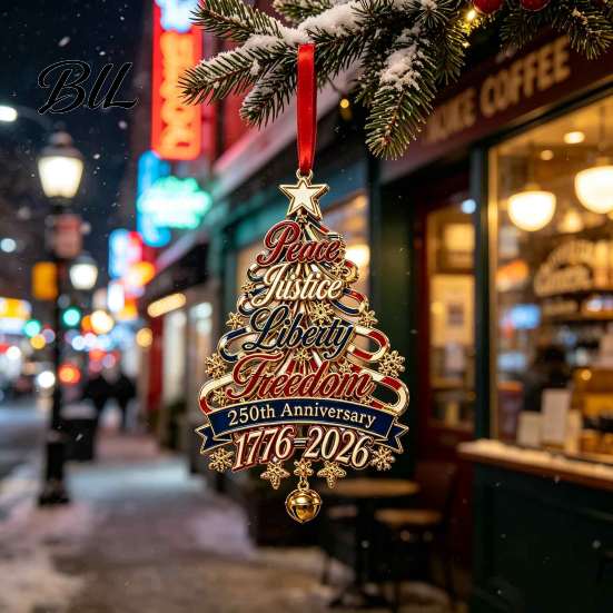 Holiday Tree Hanging Ornaments 250th Anniversary Christmas Ornament, USA Xmas Decor for Gift Friends Home Window, Patriotic Acrylic Sign Veterans