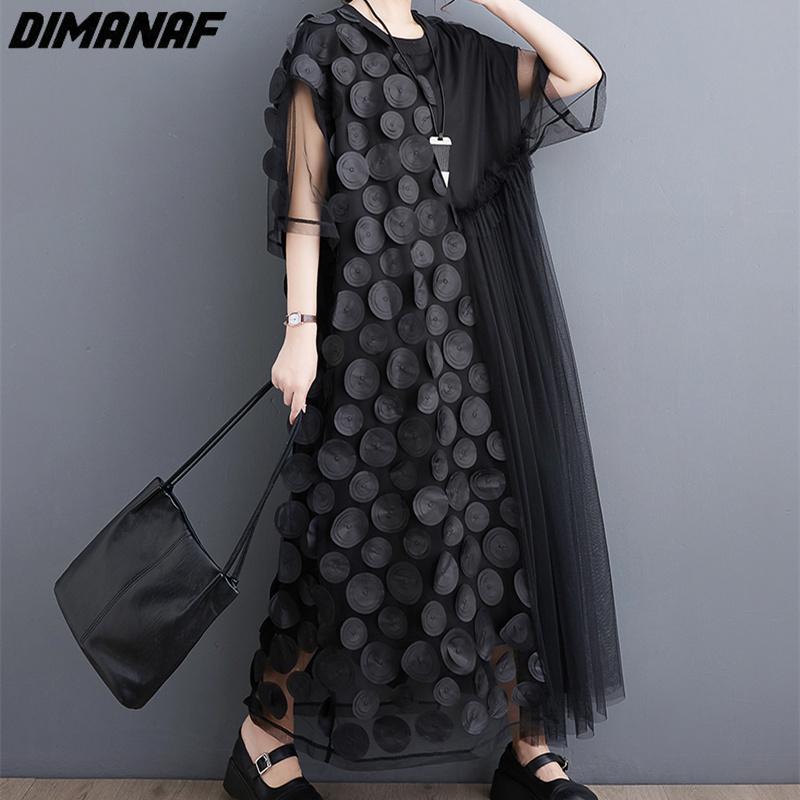 Dimanaf Dress Women 2025 New Plus Size Summer Style Mesh Short Sleeve Chiffon Oversize Solid Loose Basic Dresses Yellow A