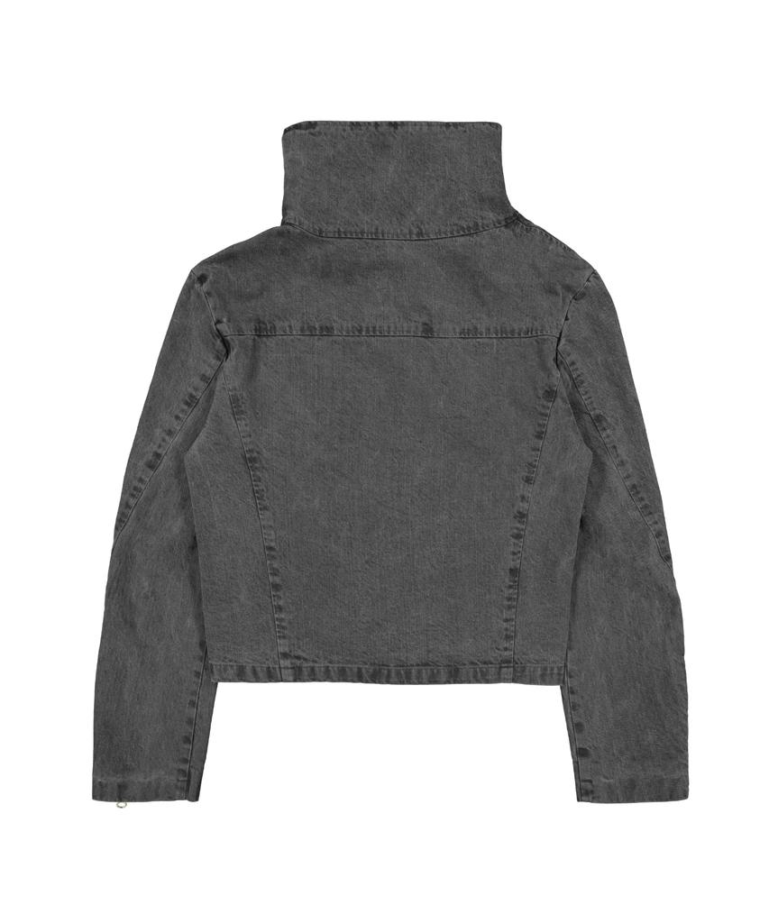 LANARCHIVE [0158] Diagonal Pigment High-Neck Jacket - Charcoal