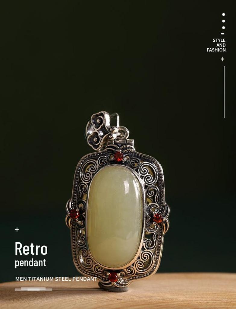 Набор из 12 винтажных этнических подвесок из серебра S925 и нефрита Хетиан с дизайном «Благоприятное облако» и коробкой Га'у