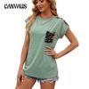 Summer Women's T-shirt Crew-neck Patchwork Leopard Pocket Short Sleeve Casual T-shirt Top