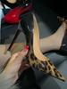 2025 New French High Heels Women's Fashion Pointed Shallow Mouth Thin Heels Sexy High Heels Gradient Leopard Pattern High Heels