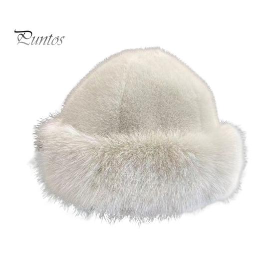 Women Winter Hat Thick Plush Faux Fur Heat Retention Windproof Mongolia Style Bucket Hat Solid Color Outdoor Cycling Skiing Panama Cap