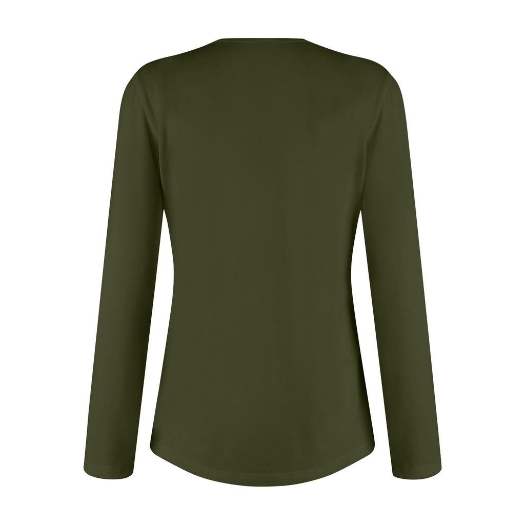 Женская мода повседневная рубашка с длинным рукавом, однотонные топы с V-образным вырезом