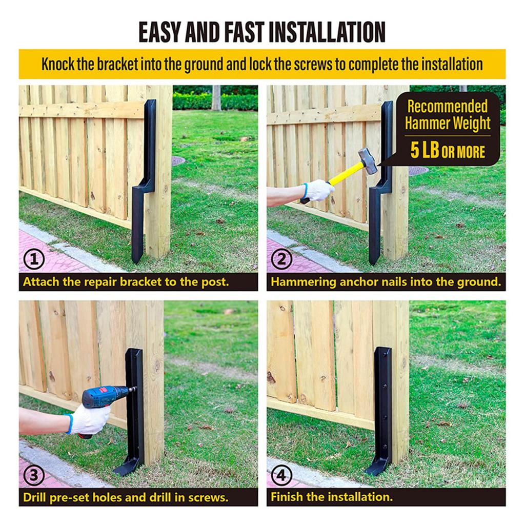 Steel Fence Post Stakes Kit Heavy Duty Steel Post Ground Spike for Repairing Tilted Broken Wood Fence