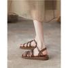 Soft Sole and Soft Surface~ One-word Belt Outer Wear Roman Sandals 2025 Summer New Flat Bottom Retro Belt Buckle Sandals Women