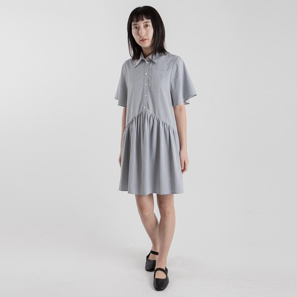 Wimzi Mind Blossom Short-Sleeve Shirt Dress Ash Blue
