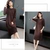 Large Size Knitted Dress In The Long Section Was Thin Temperament Base Dress Pure Color Simple Middle-aged Women Sweater Dress
