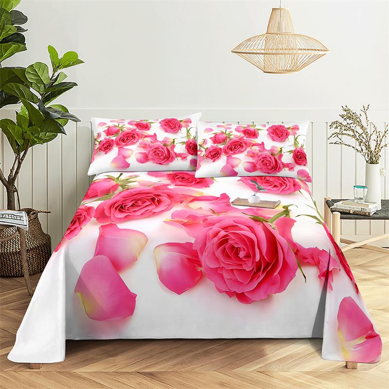 Главная Простыни Розовая роза Односпальная простыня Модный дизайн Цветы Простыни Queen Size Комплект простыней Простыни и наволочки