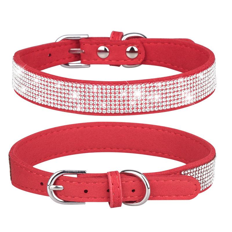 Pet Collar Shiny Rhinestone Dog Collar Small and Medium Dog Chain Walking Leash Microfiber Cat Collar Leash Set