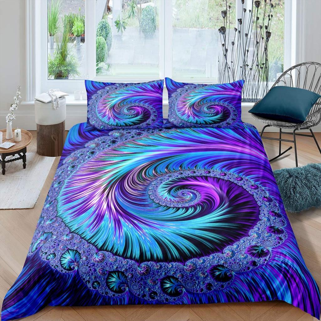 Psychedelic Swirl Duvet Cover Set For Kids Adults Fractal Art Comforter Cover Girls Abstract Artwork Circle Floral Bedding Set