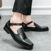 New Black Men's Summer Sandals Pu Leather Buckle Strap Dress Shoes for Men with Business Formal Shoes Men