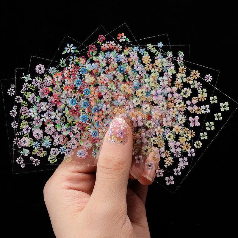 24pcs Colorful Spring Flower Nail Stickers Set 3D Nail Art Stickers Self-Adhesive Butterfly Blossom Patterns Manicure Decals