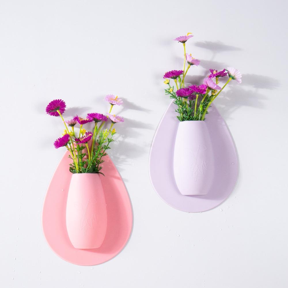 Self Adhesion Silicone Vase Stick on The Wall Flower Container Creative Flower Pot  Offices