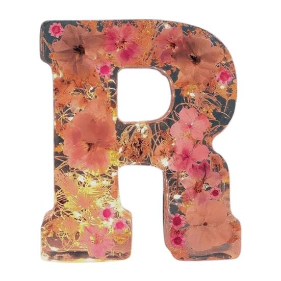 Цветочный смоляной ночник, прессованные цветы ручной работы в смоляных буквах, лампа, настольный декор, светящиеся цветочные буквы, подарок для мамы, жены