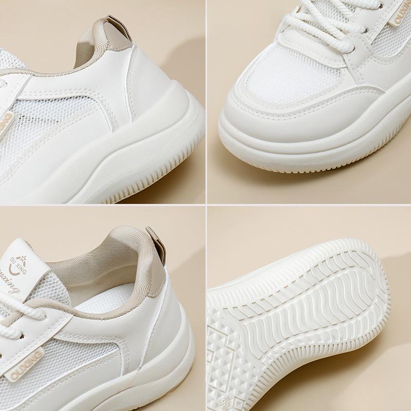 Low-Top Breathable White Shoes for Women Spring New Big Head Bread Shoes Thick-Soled Casual Sneakers