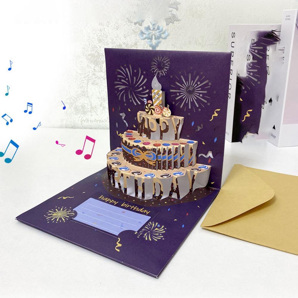 С музыкальным светом 3D поздравительные открытки на день рождения торт горячее тиснение открытка складная открытка