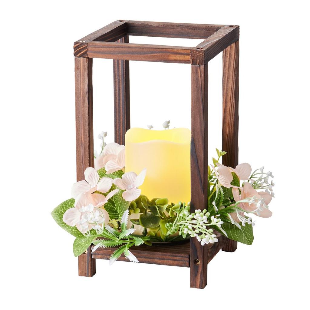 20 Set/60 Pcs Wooden Wedding Lantern Centerpiece, Includes 20 Wooden Lantern Candle Holder 20 Flameless LED Candle 20 Champagne Flower Wreath for