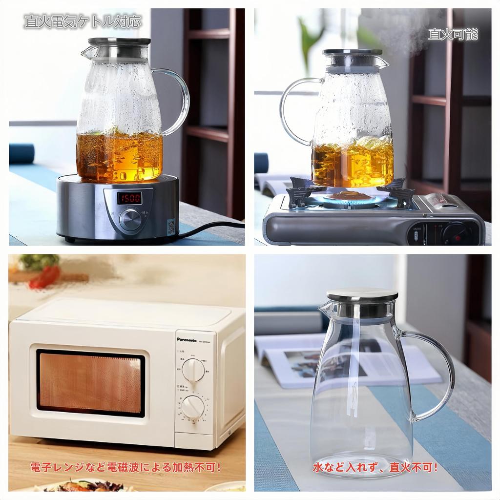 Стеклянный чайник PANCY, термостойкий, для электрочайников и прямого использования на плите, со встроенной крышкой-ситом для чая (2000мл), Большая вместимость,