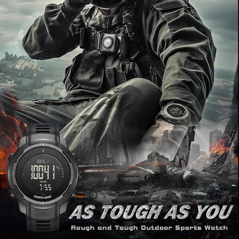 NORTH EDGE Мужские цифровые часы из углеродного волокна, корпус для мужчин, спортивные, беговые, плавающие, WR50M, часы с высотомером, барометром, компасом