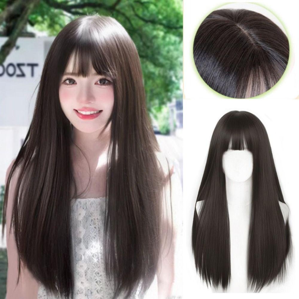 Halloween Women Layered Wigs Realistic Lolita Cosplay Wigs Sweet Long Straight Hair Wigs  Summer