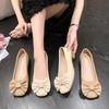 Women's Single Shoes Spring New Soft Sole Shallow Mouth Bow Pedal