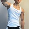 Men's Sleeveless Square-cut Collar Vest Slim Fit Pinstripe Tank Top