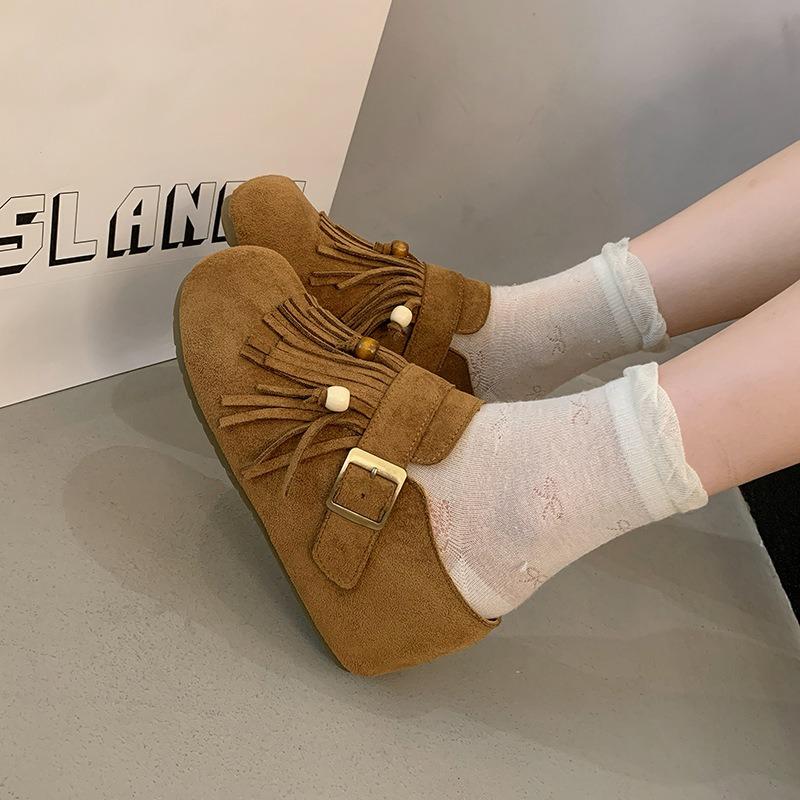 Овчина~ Бокен женские туфли на одинарной подошве с увеличением высоты новые уродливые и милые на одной педали на толстой подошве ретро сумка на носке полушлепанцы