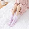 1 Pair Women's Autumn and Winter Striped Coral Fleece Sleep Socks Thickened Warm Mid-Calf Home Socks Simple Floor Socks