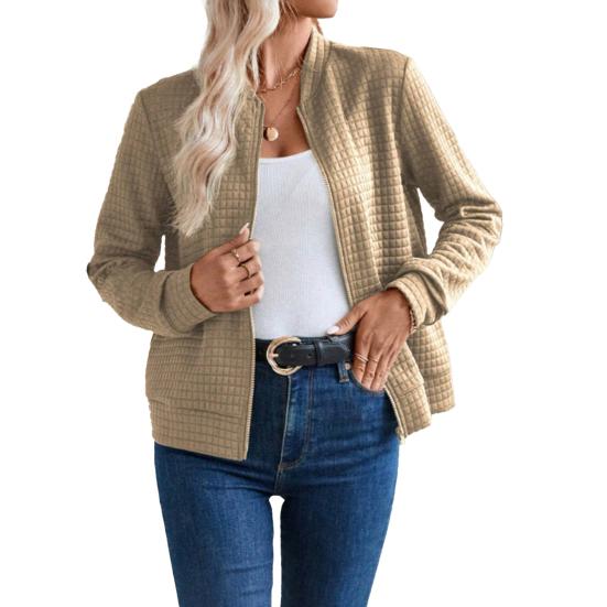 Женская куртка на молнии с длинными рукавами, воротником-стойкой, вафельное пальто, повседневная приталенная толстовка, осенняя верхняя одежда