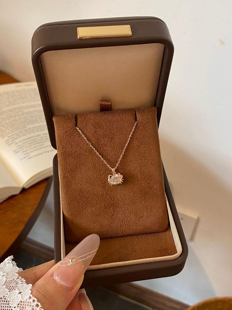 Ожерелье из стерлингового серебра 925 пробы с розовым бантом и кошкой, с бриллиантовой цепочкой для ключиц для женщин