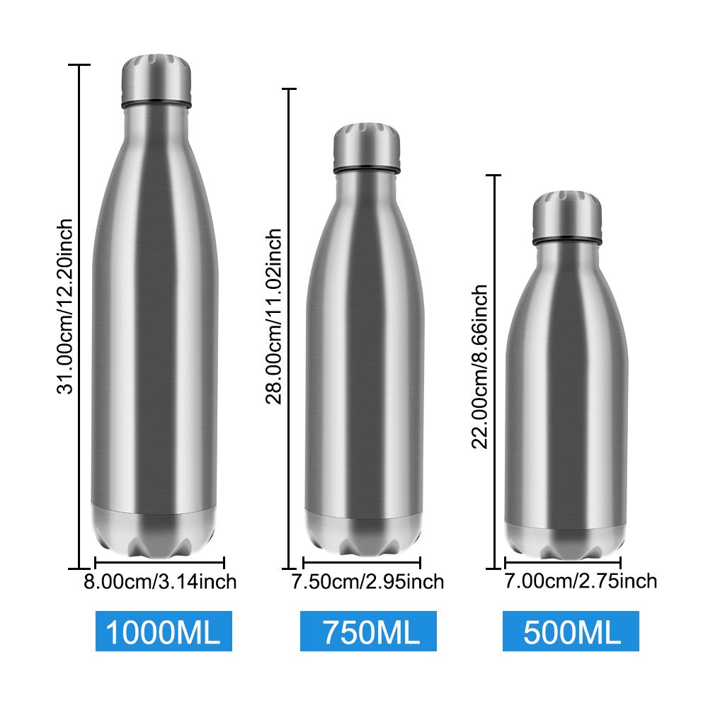 Бутылки для напитков для спорта и отдыха на природе, посуда для напитков, 500 мл, 750 мл, 1000 мл, бутылка для колы из нержавеющей стали, одностенная бутылка для воды