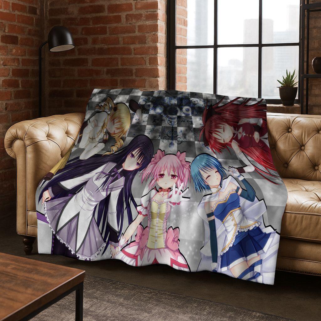 Мультяшное одеяло из фланели Puella Magi Madoka Magica, Уютное мягкое покрывало для дома, спальни, кровати, дивана, для детей