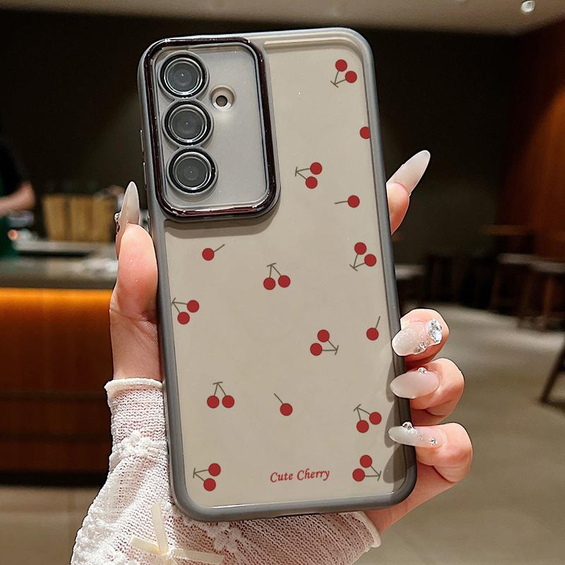 Мягкий силиконовый прозрачный чехол с принтом вишни для Samsung S25 Ultra S24 FE S23 Plus A36 A56 A16 A55 A15 A26, защитная пленка для объектива, противоударный тонкий чехол для телефона