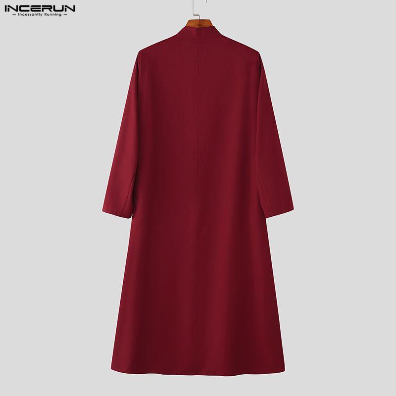 INCERUN Мужские топы с длинным рукавом, на молнии спереди, однотонные, повседневные, свободного кроя, удлиненные туники