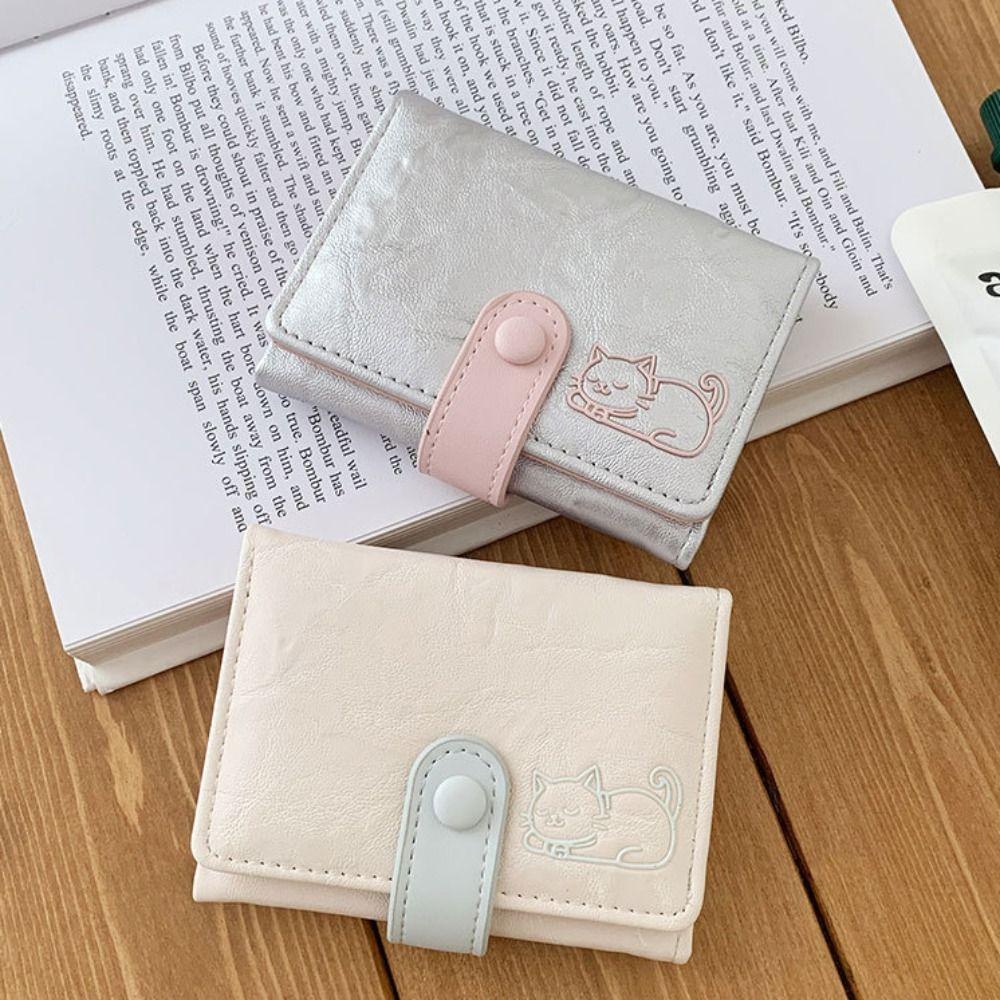 Versatile Portable Cat Printed Wallet Cute Multiple Card Short Leather Purse Card Pouch PU Leather Three Fold Wallet Girls
