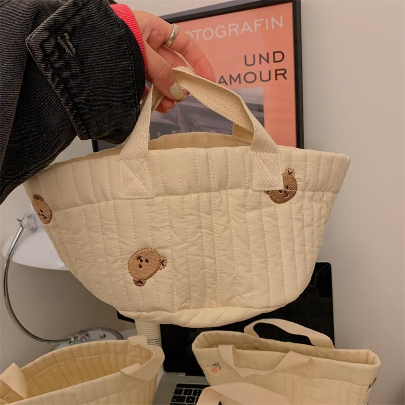 18 Spring New Quilted Bear Embroidery Storage Bucket Toy Snack Storage Basket Hand Carrying Bucket