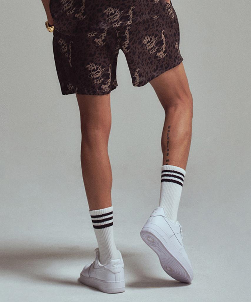 ERER Men Signature Leopard Shorts Brown