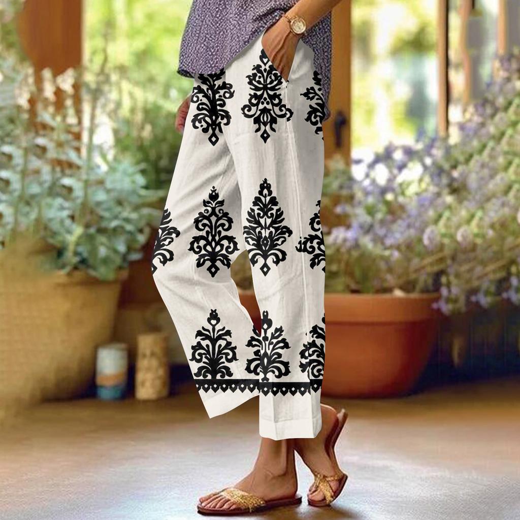 Женские повседневные модные принтованные прямые брюки с карманами