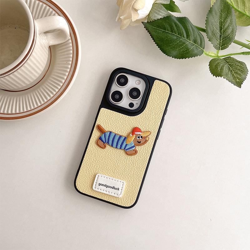 Кожаный чехол для мобильного телефона с щенком для Iphone17Promax Силиконовый Удача Яблоко 16 Модный женский