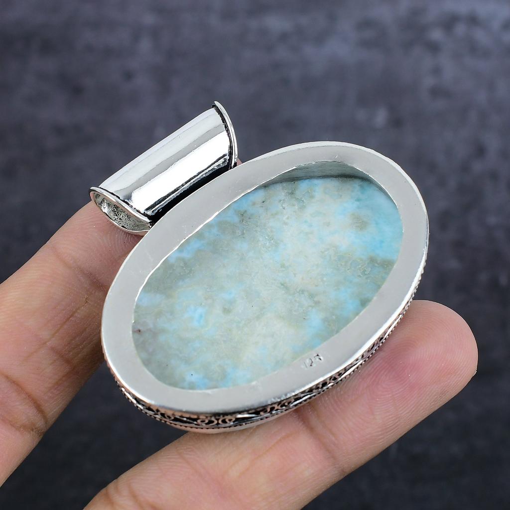 Подвеска из натурального ларимара ручной работы из стерлингового серебра 925 пробы 1,85 дюйма L7M53