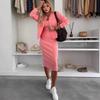 Women's Knit Dress with Matching Short Cardigan, Elegant Outfit