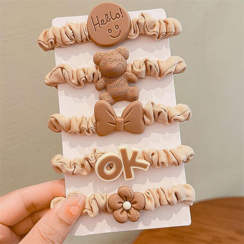 5 шт., резинка для волос для девочек, эластичный бант, цветок, медведь, резинки для волос, резинки для волос, аксессуары для волос