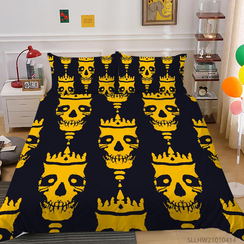 Постельное белье с принтом в виде головы черепа, односпальная двуспальная кровать, полноразмерная персонализированная наволочка с темным узором и пододеяльник 2 или 3 удобных украшения для дома