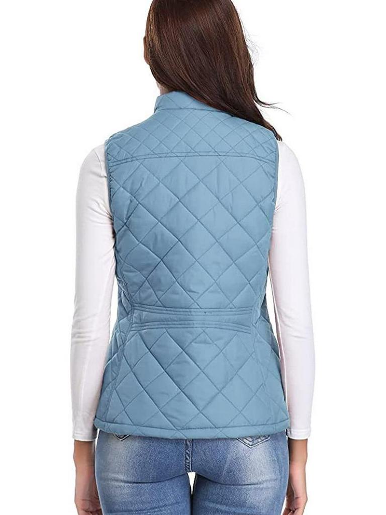 2022 Women's Fashion Quilted Cotton Vest with Zipper Pockets and Stand-Up Collar
