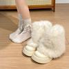 Women's Comfortable Platform Snow Boots Winter Warm Fuzzy Fluffy Faux Fur Lined Anti-Slip Plush Mid-Calf Boots for Women Faux Fur Booties With Zipper