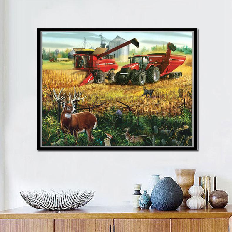 5D DIY Алмазная картина Полный круглый дрель "Тракторный пейзаж" Вышивка Крестом Подарок Домашний декор