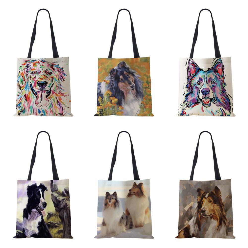 Женская наплечная сумка шоппер для путешествий Харадзюку холщовая повседневная сумка эко переработанная масляная живопись собака большая вместимость тоут сумка для книг KTY