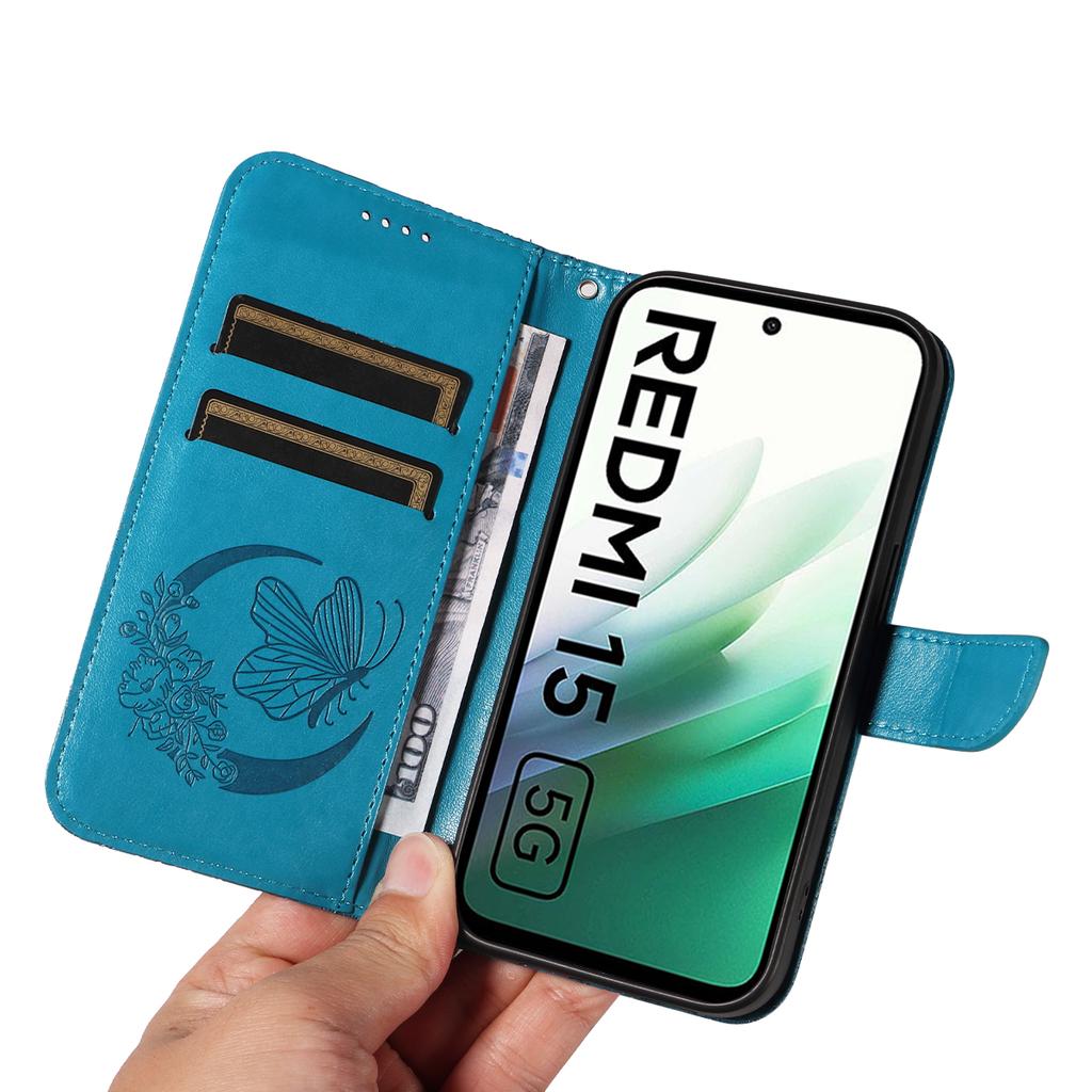 Для Xiaomi Redmi 15 4G (США) (171 мм) Чехол с узором бабочки из искусственной кожи, откидной чехол-книжка для телефона